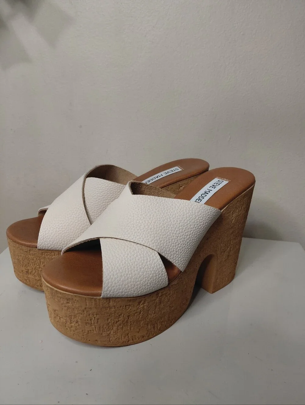 Steve Madden Saffron White Cork Platform Mule Sandals Size 8